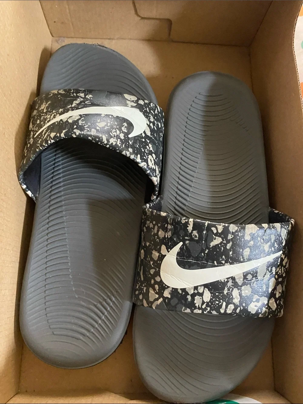 Nike Kids Black/White Marble Print Slide Sandals